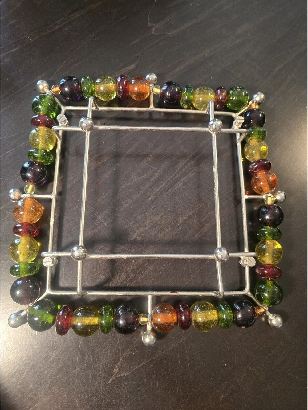 Vintage Tile W/Glass Beads Trivet Hot Plate Wall MCM Retro Kitchen Decor Hot Pad
